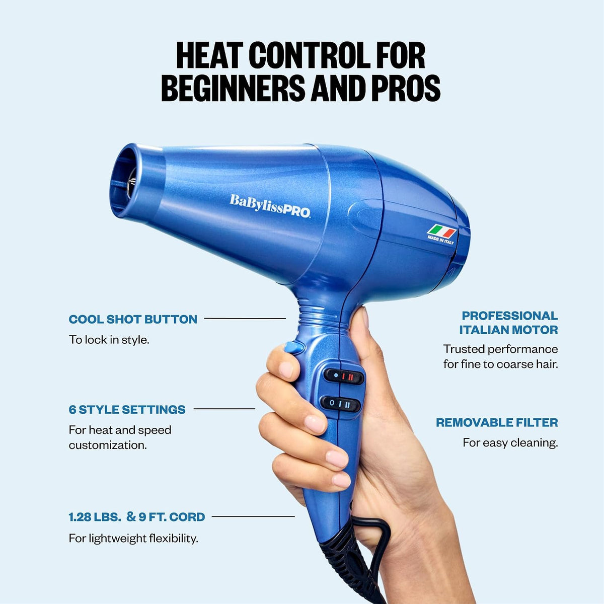 BaBylissPRO Nano Titanium Portofino Full-Size Dryer (Blue)