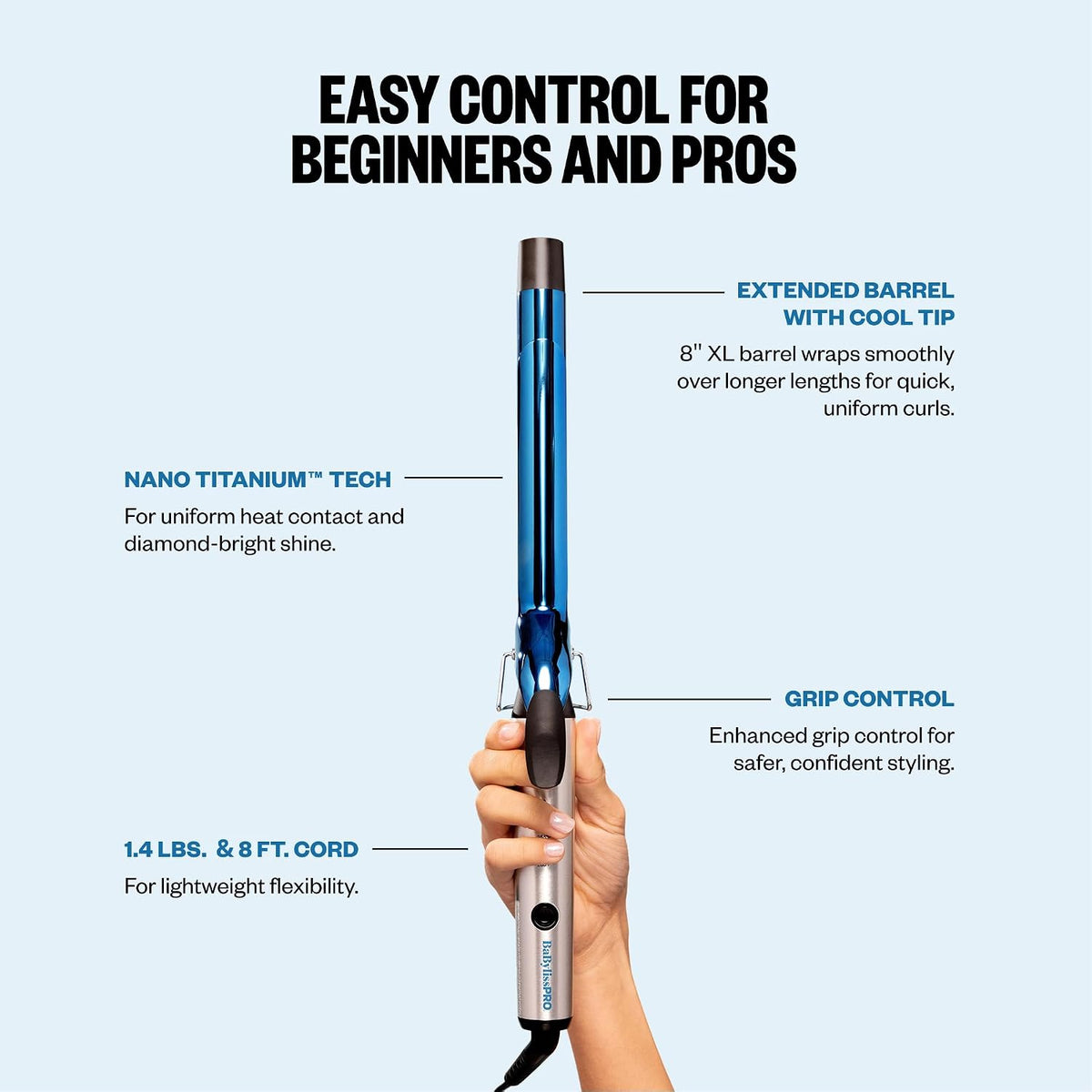 BaBylissPRO Nano Titanium 1" Extended Barrel Curling Iron