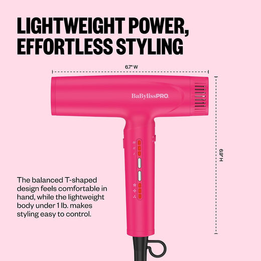 BaBylissPRO Nano Light High-Speed Ionic Dryer (Hot Pink)