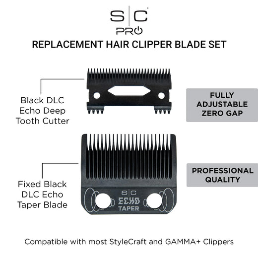 StyleCraft Black DLC Echo Taper Blade & Deep Tooth Cutter (SC553B)