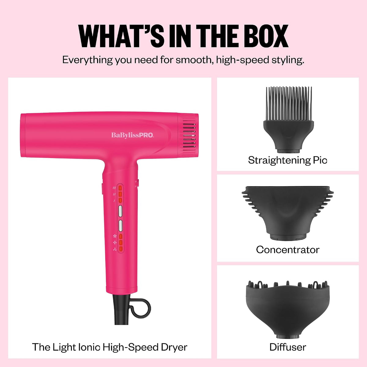 BaBylissPRO Nano Light High-Speed Ionic Dryer (Hot Pink)