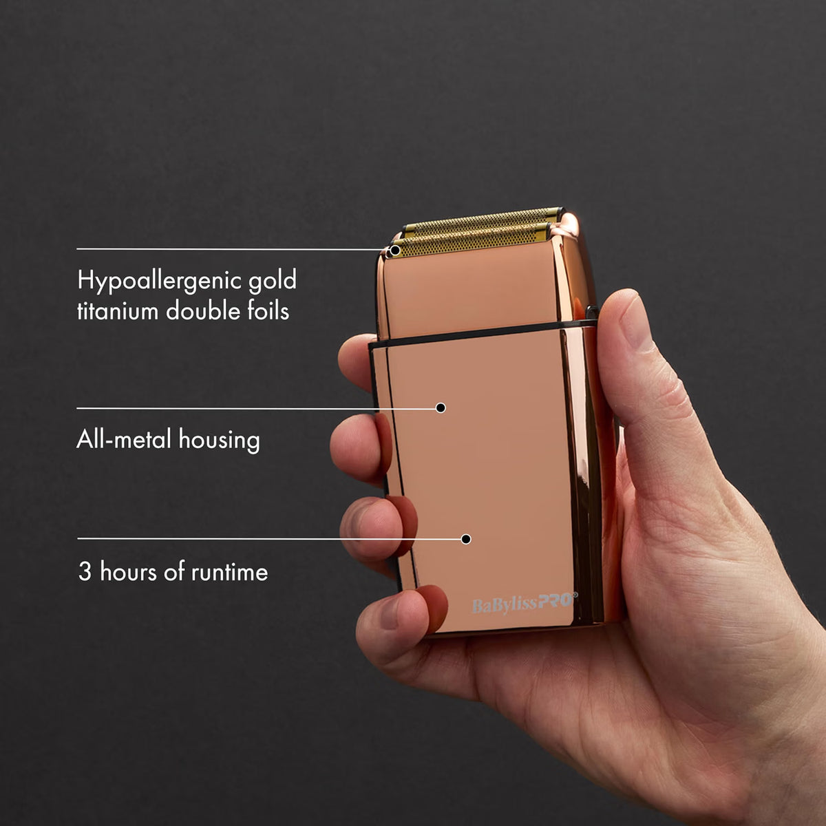 BaBylissPRO® FOILFX02™ Cord/Cordless Metal Double-Foil Shaver (Rose Gold)