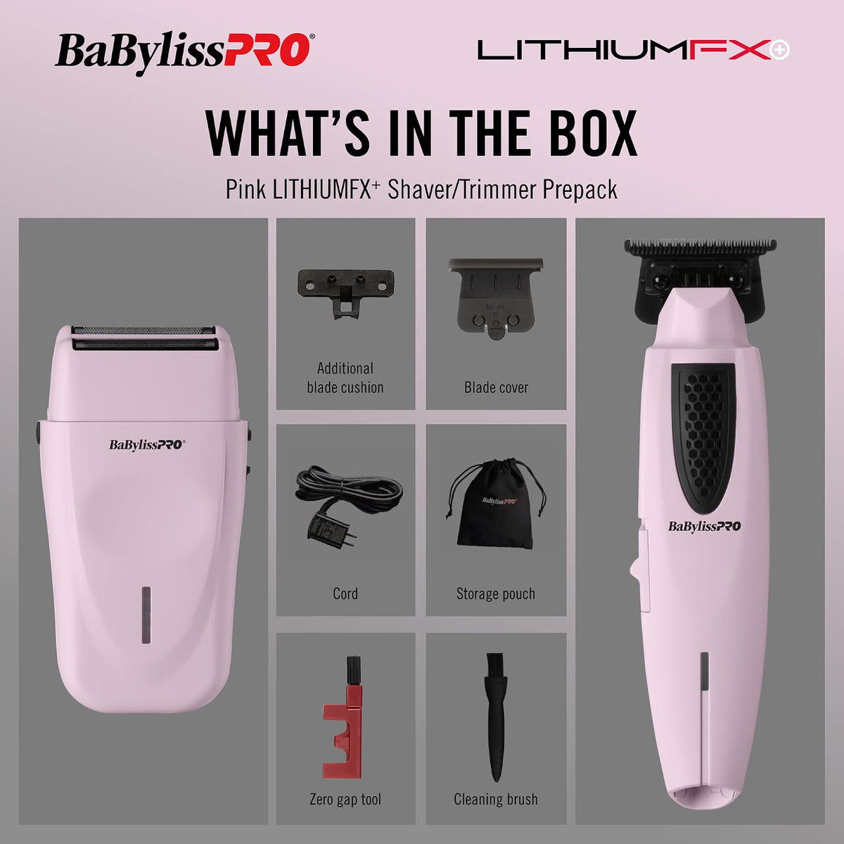 BaBylissPRO LithiumFX+ Trimmer & Double-Foil Shaver (Pink)