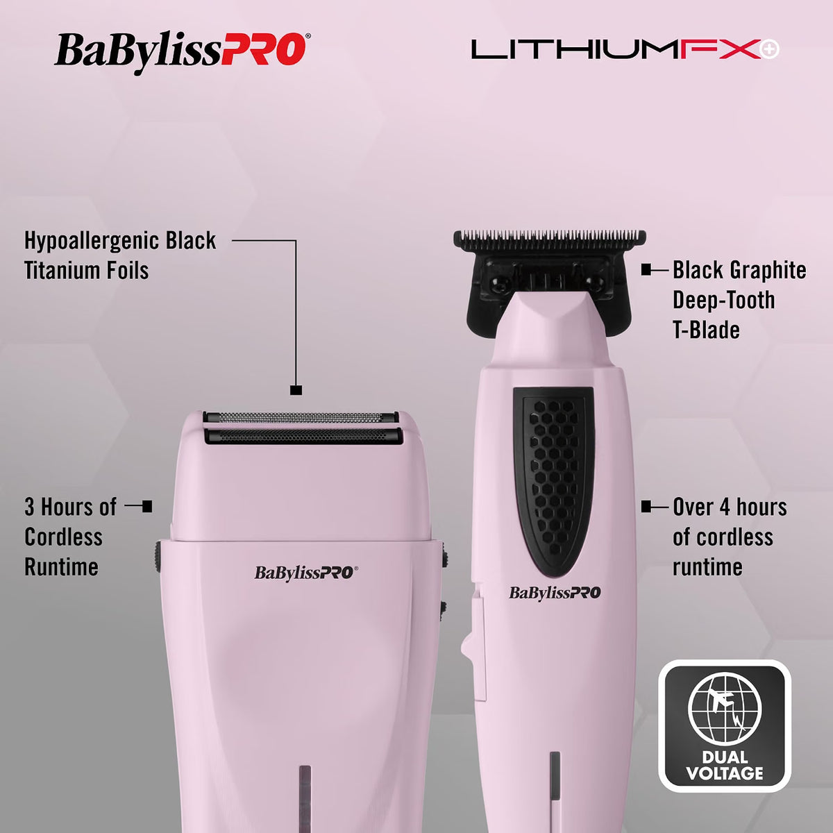 BaBylissPRO LithiumFX+ Trimmer & Double-Foil Shaver (Pink)