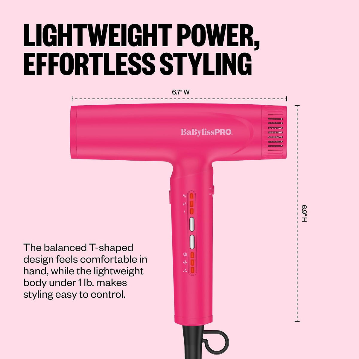 BaBylissPRO Nano Light High-Speed Ionic Dryer (Hot Pink)