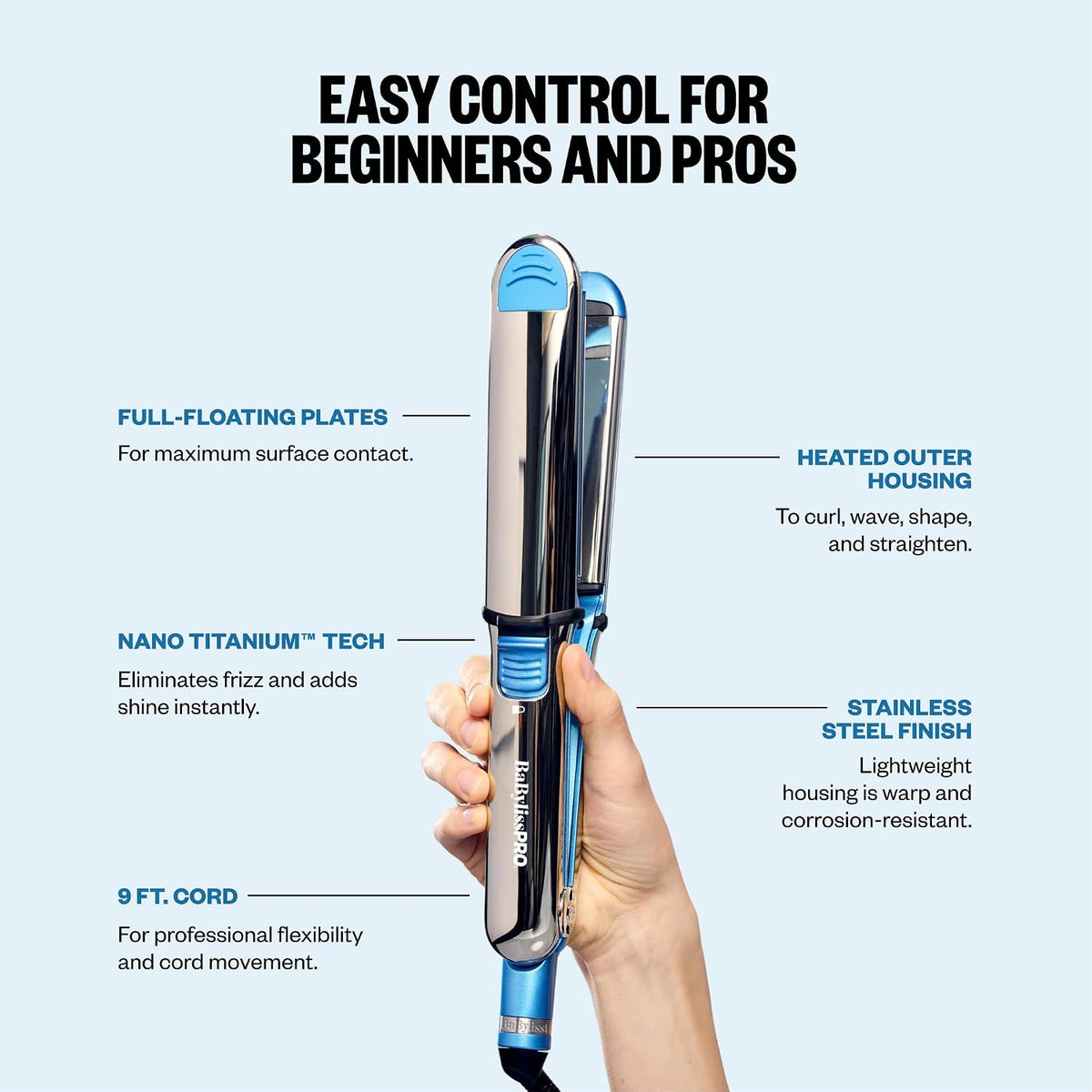 BaBylissPRO Nano Titanium 1 1/2" Prima Stainless Steel Styling Iron