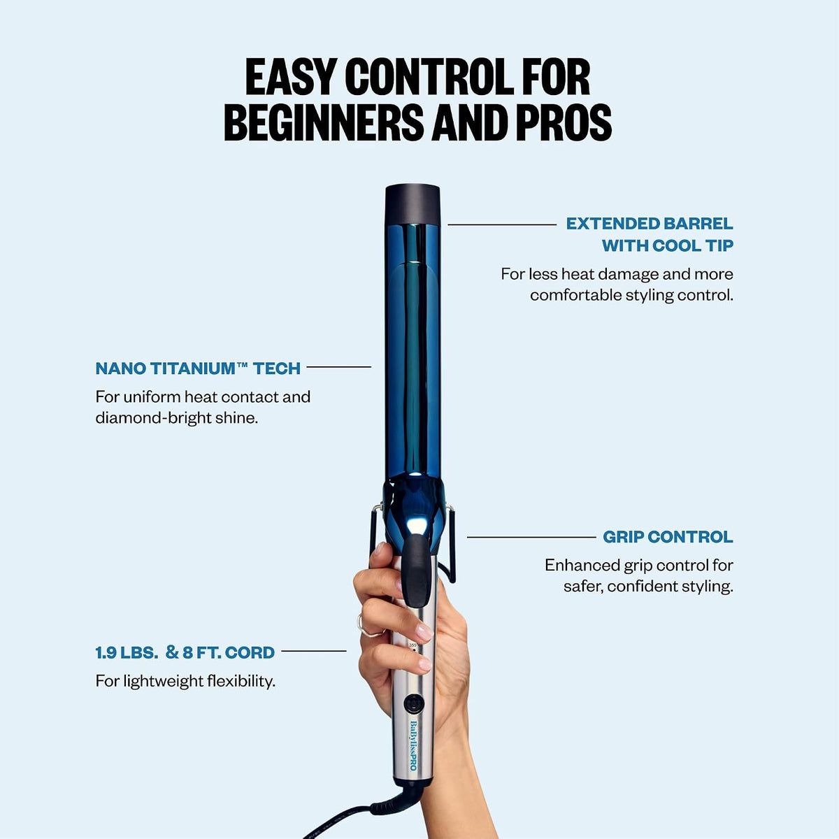 BaBylissPRO Nano Titanium 1 1/2" Extended Barrel Curling Iron