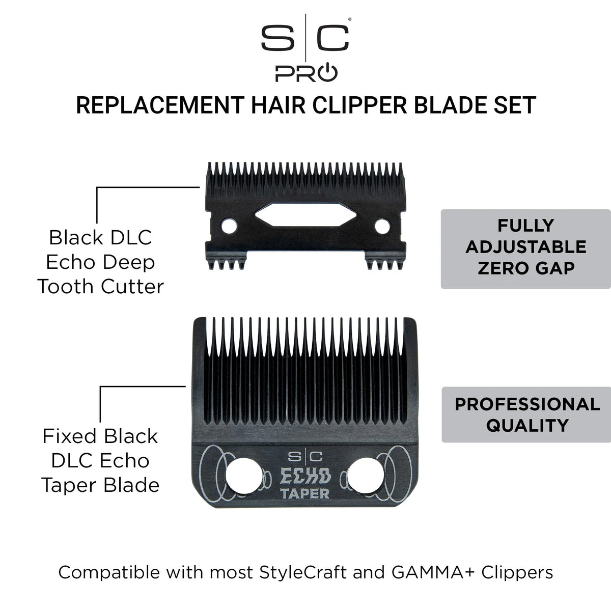 StyleCraft Black DLC Echo Taper Blade & Deep Tooth Cutter (SC553B)